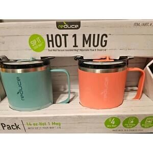 Reduce 14oz Hot1 Mug 2-pack Patented Adjustable Flow Lid